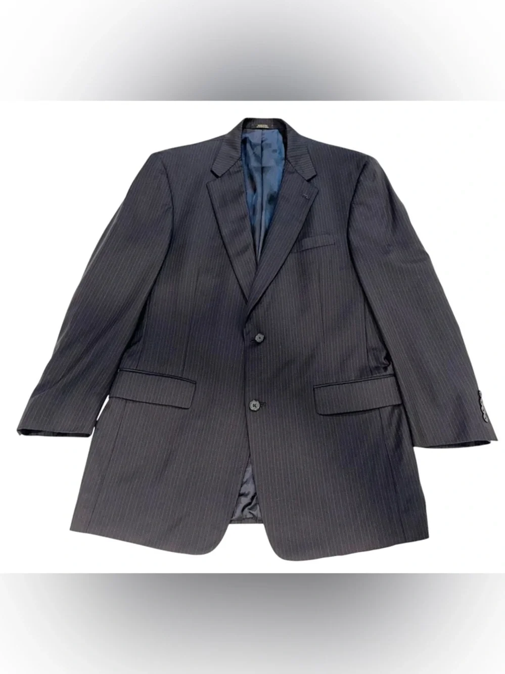 Hart Schaffner & Marx Pinstriped Suit Mens Blue 2Pc Worsted Wool 42L 35x30” USA